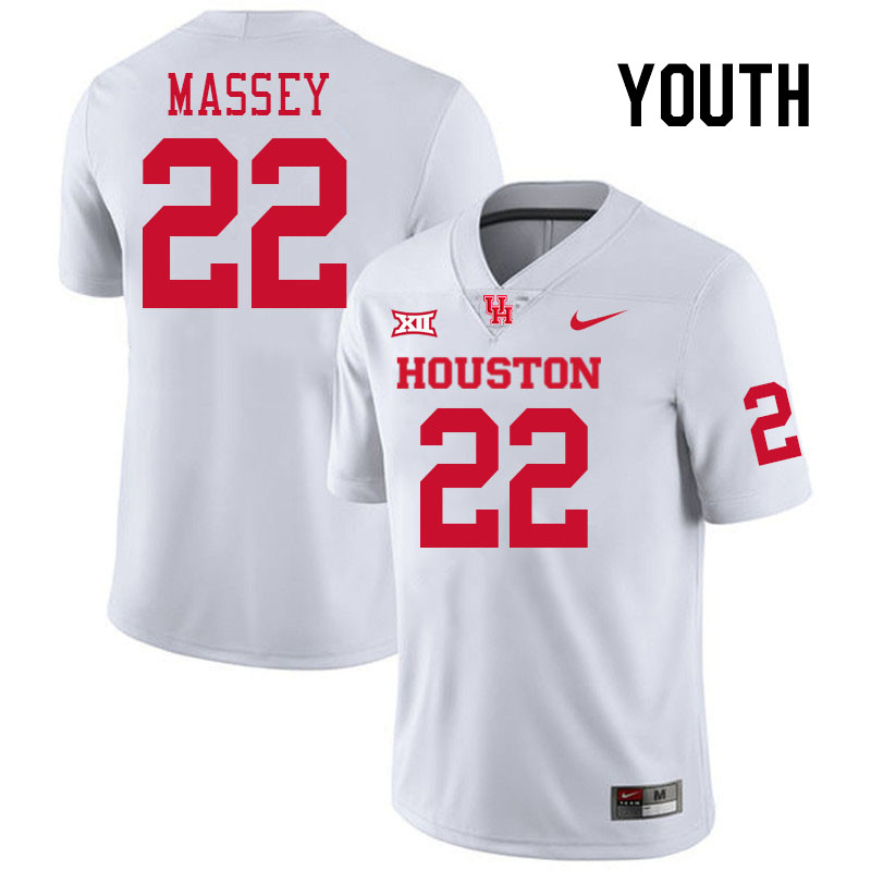 Youth #22 Bryan Massey Houston Cougars College Football Jerseys Stitched-White